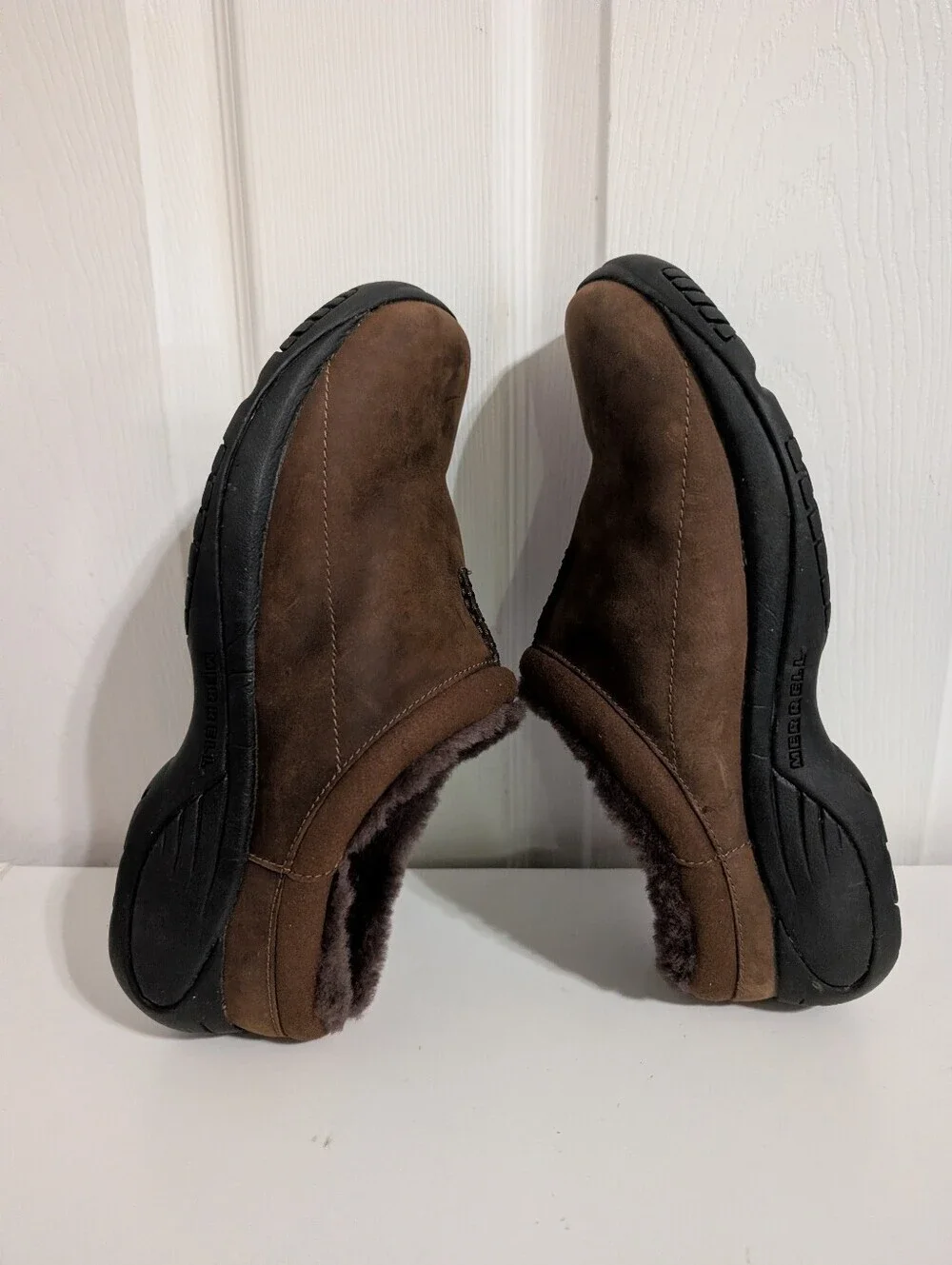 Merrell Men's Shoes Encore Chill 2 Faux Fur Lined Leather Moccasins Brown Size 8